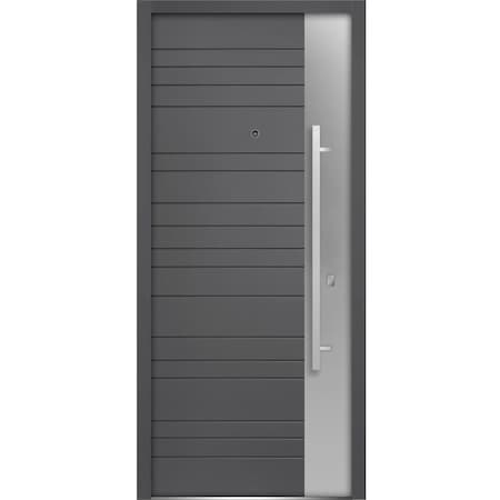 Vdomdoors Front Exterior Prehung Steel Door 36x80 " InswingDeux 0729 Gray GraphiteStainless Inserts Modern DEUX0729ED-GRE-36-LH